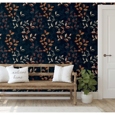 Papel de Parede Folhas de Outono Azul - Vinil Autoadesivo Decorativo, Fácil DIY para Quarto, Sala e Armários - S4Sassy 63,5 cm (L) × 304,8 cm (C) / Azul - Vinil Liso
