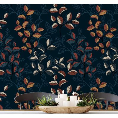 Papel de Parede Folhas de Outono Azul - Vinil Autoadesivo Decorativo, Fácil DIY para Quarto, Sala e Armários - S4Sassy 63,5 cm (L) × 304,8 cm (C) / Azul - Vinil Liso