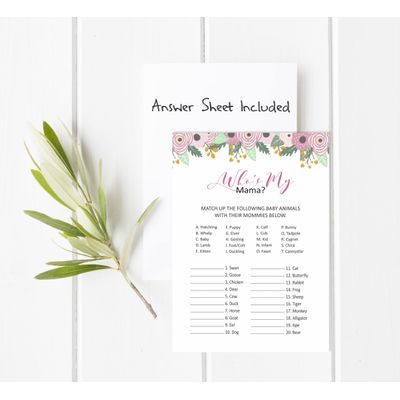 Pacote com 50, Coleção para Chá de Bebê de Menina, Quem É Minha Mamãe? Jogos, Atividades e Decorações Tema Guirlanda Floral - Inkdotpot 12,7 Cm × 17,78 Cm / Branco