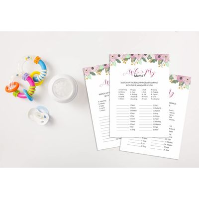 Pacote com 50, Coleção para Chá de Bebê de Menina, Quem É Minha Mamãe? Jogos, Atividades e Decorações Tema Guirlanda Floral - Inkdotpot 12,7 Cm × 17,78 Cm / Branco