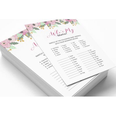 Pacote com 50, Coleção para Chá de Bebê de Menina, Quem É Minha Mamãe? Jogos, Atividades e Decorações Tema Guirlanda Floral - Inkdotpot 12,7 Cm × 17,78 Cm / Branco