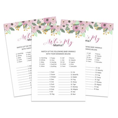 Pacote com 50, Coleção para Chá de Bebê de Menina, Quem É Minha Mamãe? Jogos, Atividades e Decorações Tema Guirlanda Floral - Inkdotpot 12,7 Cm × 17,78 Cm / Branco