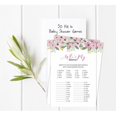 Pacote com 50, Coleção para Chá de Bebê de Menina, Quem É Minha Mamãe? Jogos, Atividades e Decorações Tema Guirlanda Floral - Inkdotpot 12,7 Cm × 17,78 Cm / Branco