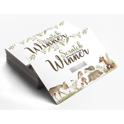 Cartões Raspe e Revele para Jogos de Chá de Bebê Menino/Menina, Tema Animais Fofos, Pacote com 30 - Inkdotpot 10,16 Cm × 7,62 Cm / Branco