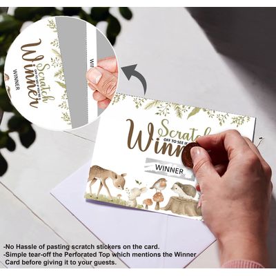 Cartões Raspe e Revele para Jogos de Chá de Bebê Menino/Menina, Tema Animais Fofos, Pacote com 30 - Inkdotpot 10,16 Cm × 7,62 Cm / Branco