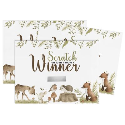 Cartões Raspe e Revele para Jogos de Chá de Bebê Menino/Menina, Tema Animais Fofos, Pacote com 30 - Inkdotpot 10,16 Cm × 7,62 Cm / Branco