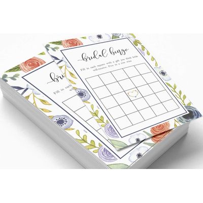 50 Cartões de Jogo Florais para Chá de Noiva e Despedida de Solteira, Quadrados em Branco para Preencher Ideias de Presente - Inkdotpot 12,7 Cm × 17,78 Cm / Branco - Bingo da Noiva