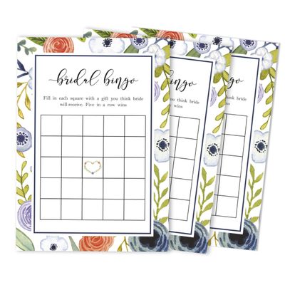 50 Cartões de Jogo Florais para Chá de Noiva e Despedida de Solteira, Quadrados em Branco para Preencher Ideias de Presente - Inkdotpot 12,7 Cm × 17,78 Cm / Branco - Bingo da Noiva