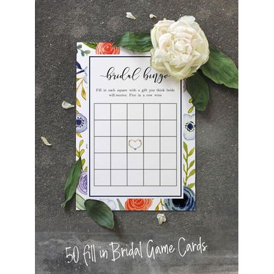 50 Cartões de Jogo Florais para Chá de Noiva e Despedida de Solteira, Quadrados em Branco para Preencher Ideias de Presente - Inkdotpot 12,7 Cm × 17,78 Cm / Branco - Bingo da Noiva