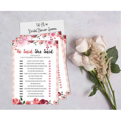 50 Cartões Florais para Chá de Noiva e Despedida de Solteira, em Lote, Quadrados em Branco, Preenchíveis, Ideias de Presente - Inkdotpot 12,7 Cm × 17,78 Cm / Branco - Ele Disse, Ela Disse