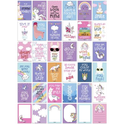36 Cartões para Lancheira com Frases Inspiradoras Diárias, Afirmações Positivas e Notas Divertidas (Tema Unicórnio e Lhama) - Inkdotpot 8,89 Cm × 6,35 Cm / Multicolorido