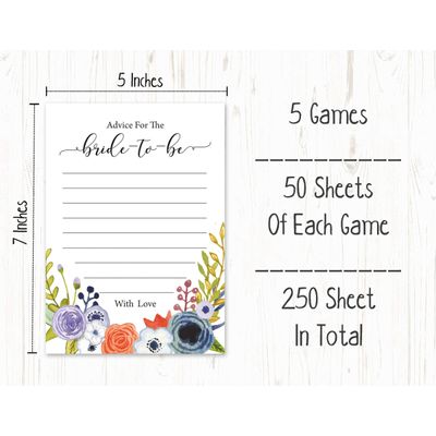 50 Cartões de Jogo Florais para Chá de Noiva e Despedida de Solteira, Quadrados em Branco para Preencher Ideias de Presente - Inkdotpot 12,7 Cm × 17,78 Cm / Branco - Conjunto de Jogos