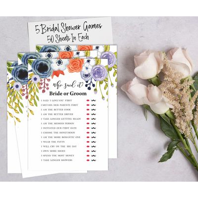 50 Cartões de Jogo Florais para Chá de Noiva e Despedida de Solteira, Quadrados em Branco para Preencher Ideias de Presente - Inkdotpot 12,7 Cm × 17,78 Cm / Branco - Conjunto de Jogos
