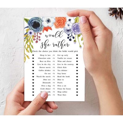 50 Cartões de Jogo Florais para Chá de Noiva e Despedida de Solteira, Quadrados em Branco para Preencher Ideias de Presente - Inkdotpot 12,7 Cm × 17,78 Cm / Branco - Conjunto de 4