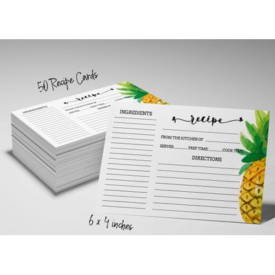 Cartões de Receita 10x15 cm 50un. - Premium Dupla-Face Alta Gram. Branco para Casamento/Chá de Noiva/Chá de Bebê - Tema Abacaxi - Inkdotpot 15,24 Cm × 10,16 Cm / Branco
