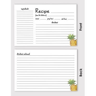 Cartões de Receita 10x15cm (50) - Cartão Premium Grosso Dupla-Face Branco para Casamento/Chá Noiva/Bebê - Tema Abacaxi Tropical - Inkdotpot 15,24 Cm × 10,16 Cm / Branco