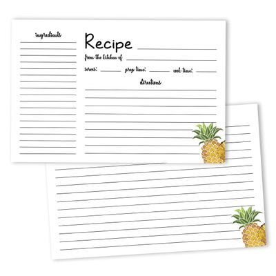 Cartões de Receita 10x15cm (50) - Cartão Premium Grosso Dupla-Face Branco para Casamento/Chá Noiva/Bebê - Tema Abacaxi Tropical - Inkdotpot 15,24 Cm × 10,16 Cm / Branco