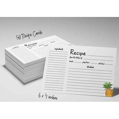 Cartões de Receita 10x15cm (50) - Cartão Premium Grosso Dupla-Face Branco para Casamento/Chá Noiva/Bebê - Tema Abacaxi Tropical - Inkdotpot 15,24 Cm × 10,16 Cm / Branco