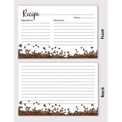 Cartões de Receita 10x15 cm, 50 un. Cartão Grosso Premium Dupla-Face, Branco Moderno, Tema Grãos de Café — Casamento/Chá-Bebê - Inkdotpot 15,24 Cm × 10,16 Cm / Branco