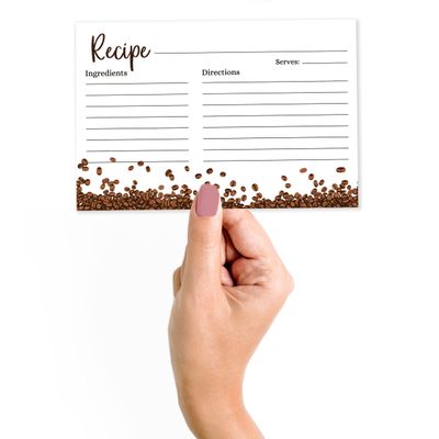 Cartões de Receita 10x15 cm, 50 un. Cartão Grosso Premium Dupla-Face, Branco Moderno, Tema Grãos de Café — Casamento/Chá-Bebê - Inkdotpot 15,24 Cm × 10,16 Cm / Branco