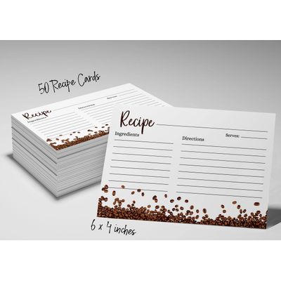Cartões de Receita 10x15 cm, 50 un. Cartão Grosso Premium Dupla-Face, Branco Moderno, Tema Grãos de Café — Casamento/Chá-Bebê - Inkdotpot 15,24 Cm × 10,16 Cm / Branco