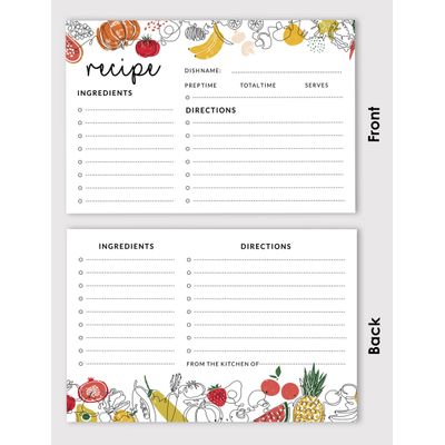 Cartões de Receita 10x15 cm 50un - Cartão Premium Grosso Dupla-Face Branco Moderno-Casamento/Chá Noiva/Chá Bebê-Legumes e Frutas - Inkdotpot 15,24 Cm × 10,16 Cm / Branco