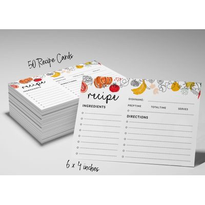 Cartões de Receita 10x15 cm 50un - Cartão Premium Grosso Dupla-Face Branco Moderno-Casamento/Chá Noiva/Chá Bebê-Legumes e Frutas - Inkdotpot 15,24 Cm × 10,16 Cm / Branco