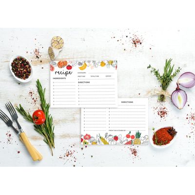 Cartões de Receita 10x15 cm 50un - Cartão Premium Grosso Dupla-Face Branco Moderno-Casamento/Chá Noiva/Chá Bebê-Legumes e Frutas - Inkdotpot 15,24 Cm × 10,16 Cm / Branco