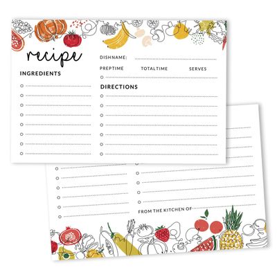 Cartões de Receita 10x15 cm 50un - Cartão Premium Grosso Dupla-Face Branco Moderno-Casamento/Chá Noiva/Chá Bebê-Legumes e Frutas - Inkdotpot 15,24 Cm × 10,16 Cm / Branco