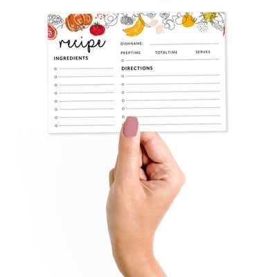 Cartões de Receita 10x15 cm 50un - Cartão Premium Grosso Dupla-Face Branco Moderno-Casamento/Chá Noiva/Chá Bebê-Legumes e Frutas - Inkdotpot 15,24 Cm × 10,16 Cm / Branco
