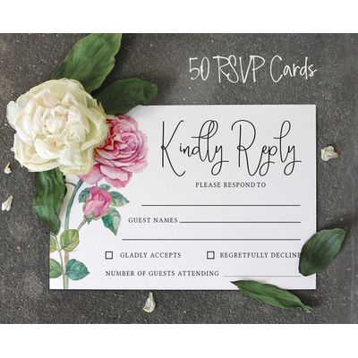 50 Cartões RSVP em Branco com Envelopes Brancos, Estilo Floral para Casamento, Jantar de Ensaio, Chá de Bebê/Noiva, Noivado - Inkdotpot 10,16 Cm × 15,24 Cm / Branco