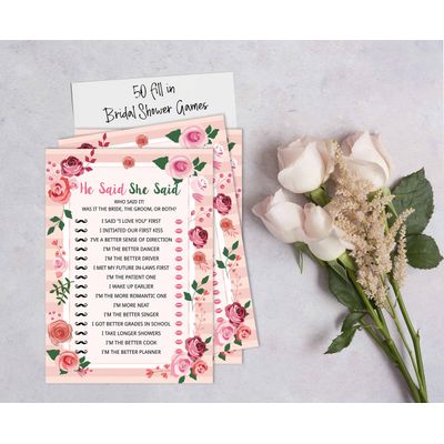 50 Cartões Florais para Jogo, Chá de Noiva, Despedida de Solteira, Quadrados em Branco para Preencher Ideias de Lembrança - Inkdotpot 12,7 Cm × 17,78 Cm / Branco - Ele Disse, Ela Disse