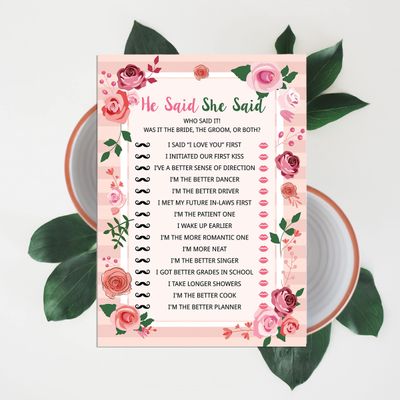 50 Cartões Florais para Jogo, Chá de Noiva, Despedida de Solteira, Quadrados em Branco para Preencher Ideias de Lembrança - Inkdotpot 12,7 Cm × 17,78 Cm / Branco - Ele Disse, Ela Disse