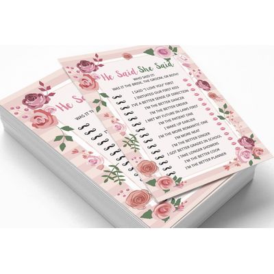 50 Cartões Florais para Jogo, Chá de Noiva, Despedida de Solteira, Quadrados em Branco para Preencher Ideias de Lembrança - Inkdotpot 12,7 Cm × 17,78 Cm / Branco - Ele Disse, Ela Disse