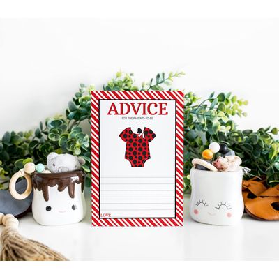 Cartões de Conselho para Chá de Bebê, Tema Joaninha para Menina - Jogos e Atividades, para Mamãe e Papai Novos - Pacote com 50 - Inkdotpot 12,7 Cm × 17,78 Cm / Branco