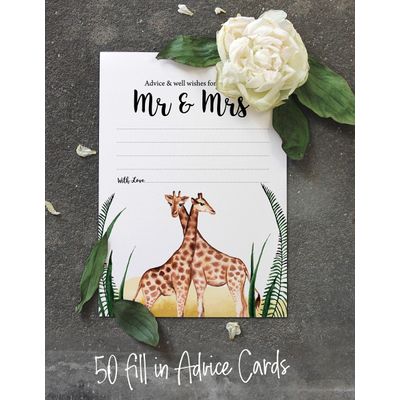 Conselhos e Votos para o Sr. e a Sra., Cartões de Conselhos Safari, Alternativa ao Livro de Hóspedes, Pacote 50, 13 x 18 cm - Inkdotpot 12,7 Cm × 17,78 Cm / Branco