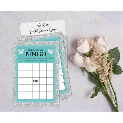 50 Cartões de Jogo Nupciais com Glitter para Chá de Noiva e Despedida de Solteira Atacado, Quadrados em Branco para Preencher - Inkdotpot 12,7 Cm × 17,78 Cm / Branco - Bingo da Noiva
