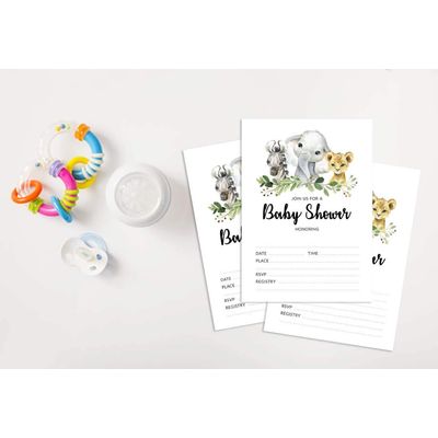 30 Cartões para Chá de Bebê Safari com Espaços para Preencher - Inkdotpot 12,7 Cm × 17,78 Cm / Branco - Convite