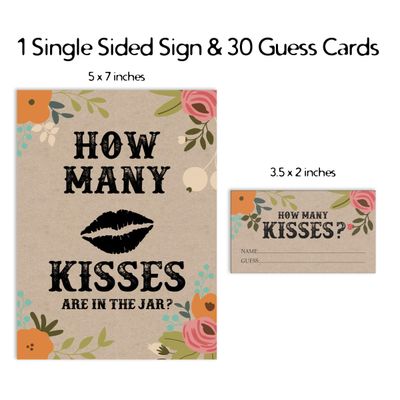 50 Cartões de Jogo Quadrados em Branco para Chá de Noiva/Despedida de Solteira Ideias de Presente Kraft Rústico Floral a Granel - Inkdotpot 8,89 Cm × 5,08 Cm / Branco - Quantos Beijos?