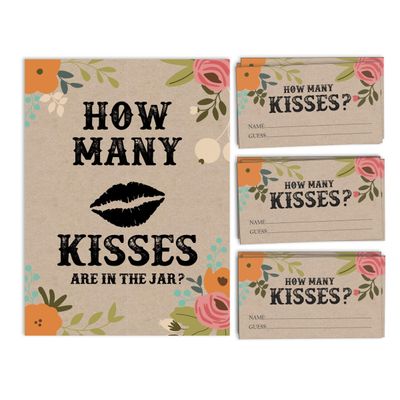 50 Cartões de Jogo Quadrados em Branco para Chá de Noiva/Despedida de Solteira Ideias de Presente Kraft Rústico Floral a Granel - Inkdotpot 8,89 Cm × 5,08 Cm / Branco - Quantos Beijos?
