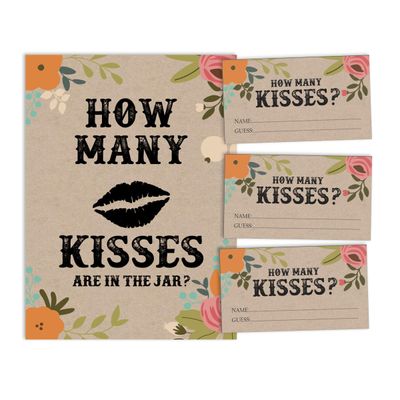 50 Cartões de Jogo Quadrados em Branco para Chá de Noiva/Despedida de Solteira Ideias de Presente Kraft Rústico Floral a Granel - Inkdotpot 8,89 Cm × 5,08 Cm / Branco - Quantos Beijos?