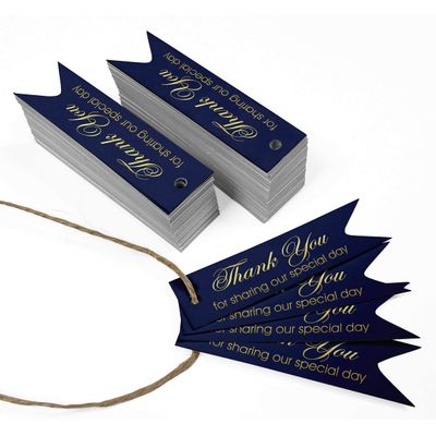 Etiquetas de Papel Metalizado para Pendurar Obrigado por Compartilhar Nosso Dia Especial para Lembrancinhas de Chá de Noiva - Inkdotpot 100 Etiquetas Metalizadas / Azul - Dourado