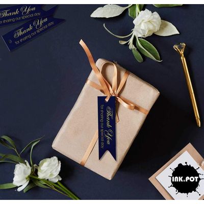 Etiquetas de Papel Metalizado para Pendurar Obrigado por Compartilhar Nosso Dia Especial para Lembrancinhas de Chá de Noiva - Inkdotpot 100 Etiquetas Metalizadas / Azul - Dourado