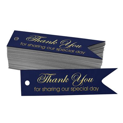 Etiquetas de Papel Metalizado para Pendurar Obrigado por Compartilhar Nosso Dia Especial para Lembrancinhas de Chá de Noiva - Inkdotpot 100 Etiquetas Metalizadas / Azul - Ouro Rosé