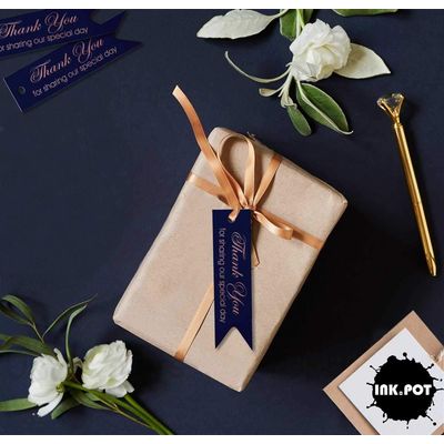 Etiquetas de Papel Metalizado para Pendurar Obrigado por Compartilhar Nosso Dia Especial para Lembrancinhas de Chá de Noiva - Inkdotpot 100 Etiquetas Metalizadas / Azul - Ouro Rosé