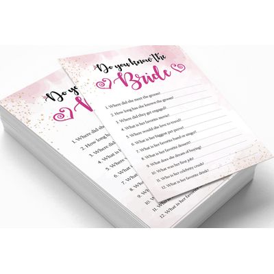 50 Cartões de Jogo Quadrados em Branco com Respingo em Aquarela para Chá de Noiva, Casamento e Despedida de Solteira - Inkdotpot 12,7 Cm × 17,78 Cm / Branco - Quiz da Noiva