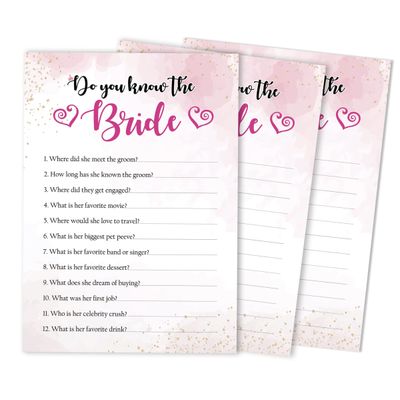 50 Cartões de Jogo Quadrados em Branco com Respingo em Aquarela para Chá de Noiva, Casamento e Despedida de Solteira - Inkdotpot 12,7 Cm × 17,78 Cm / Branco - Quiz da Noiva