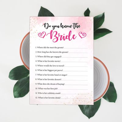 50 Cartões de Jogo Quadrados em Branco com Respingo em Aquarela para Chá de Noiva, Casamento e Despedida de Solteira - Inkdotpot 12,7 Cm × 17,78 Cm / Branco - Quiz da Noiva