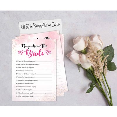 50 Cartões de Jogo Quadrados em Branco com Respingo em Aquarela para Chá de Noiva, Casamento e Despedida de Solteira - Inkdotpot 12,7 Cm × 17,78 Cm / Branco - Quiz da Noiva