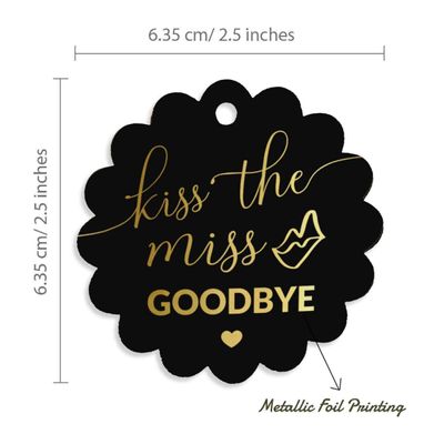 Etiquetas de Papel Metalizado para Pendurar 'Kiss The Miss Goodbye' para Lembrancinhas de Despedida de Solteira - Inkdotpot 50 Etiquetas Metalizadas / Preto - Dourado